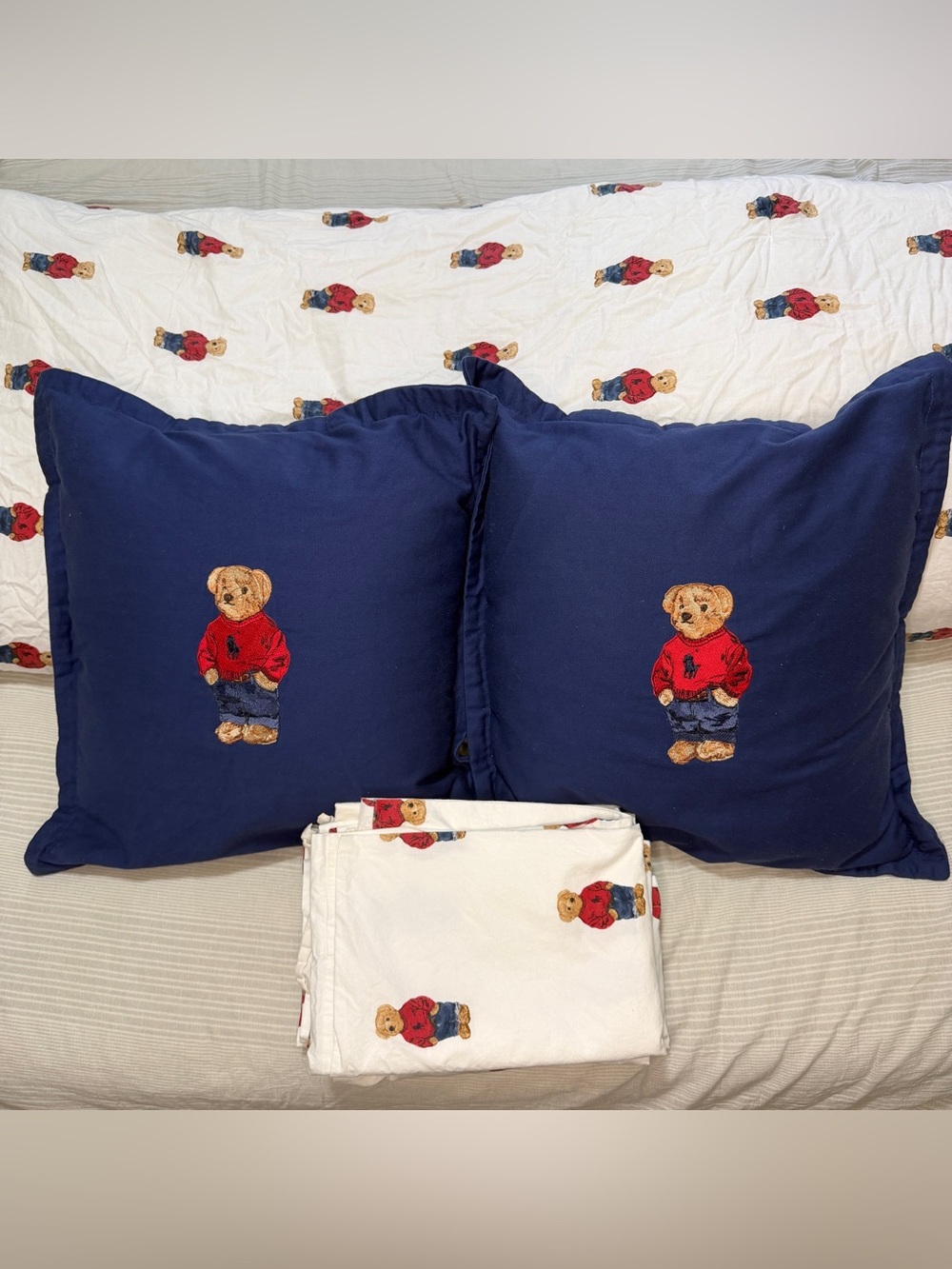 Polo Ralph Lauren Teddy Bear Comforter Set Sheet Sham Pillowcase Throw QUEEN